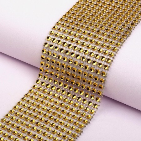 Ribbon with imitation of rhinestones, 6 cm, 9 ± 1 m, gold color-1