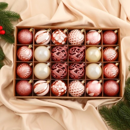 Set of balls plastic D-6 cm, 24 pcs "Melody" Assorted Lux, White-Pink