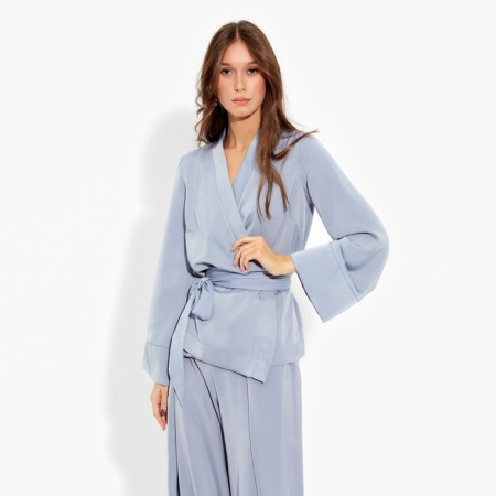 Female set (jacket, trousers) minku: Silk pleasure color gray-blue, rr 46-3