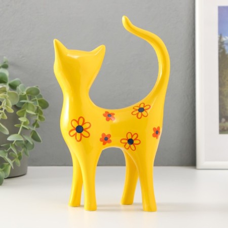 Souvenir ceramics "Yellow cat in flowers" 14.5x6.5x23.5 cm-2