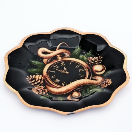 New Year. Glass plate "Golden Snake", 23 cm-1