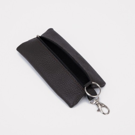 Key of zipper, length 15 cm, ring, carbine, dark brown color-1