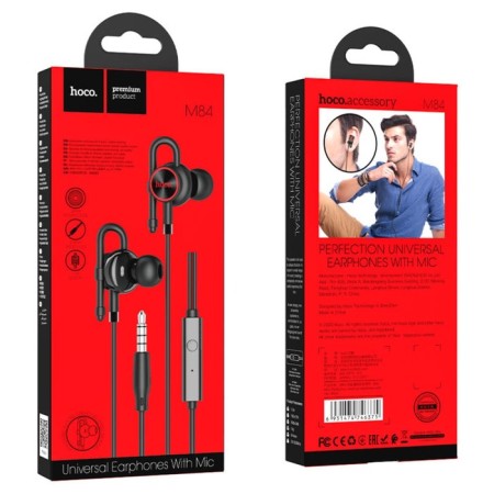 Hoco M84 headphones, wired, vacuum, microphone, 1.2 m, black-5