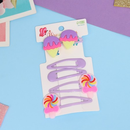Shirley hair set (2 gum 5 cm, 4 invisible 5.5 cm) horn, lilac