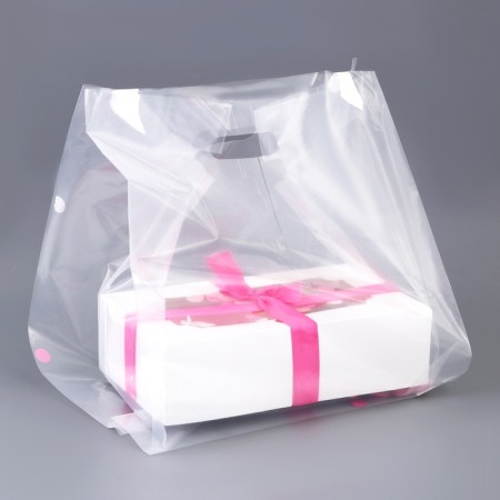 Square Polyethylene with a cut handle, packaging, transparent, 30x43+28cm ± 5% 60 μm-1
