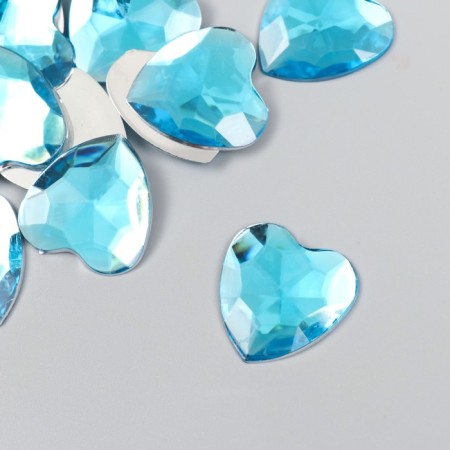 Decor for creativity plastic "Rhinestones Heart. Blue Water" set 30 pcs 2.5x2.5 cm
