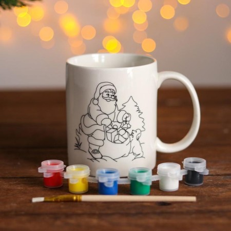 Set of mug for coloring "Gift bag" paint 6 cv 2 ml, brush-1