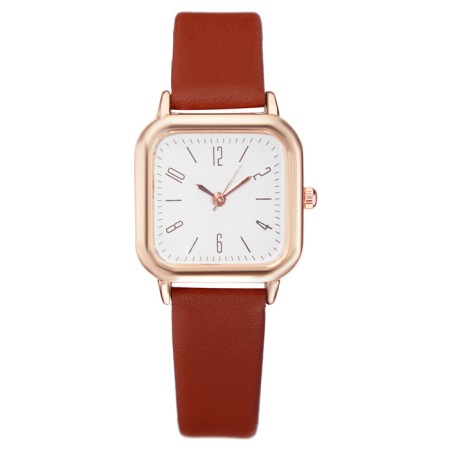 Women's watch, 2.6 x 2.6 cm, gold, brown strap-1