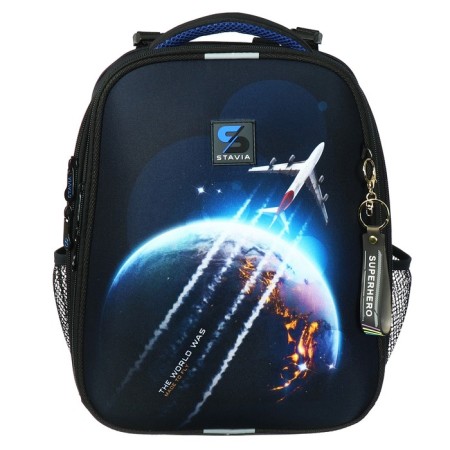 School backpack 38 x 30 x 16 cm, ergonomic back, Stavia "Space", black/blue-2