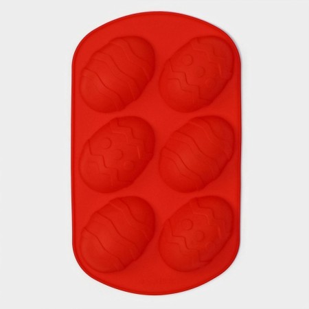 The form for baking the share "Easter. Easter eggs ”, silicone, 32.5 × 19.5 cm, 6 cells (9.7 × 6.8 cm), red color-1