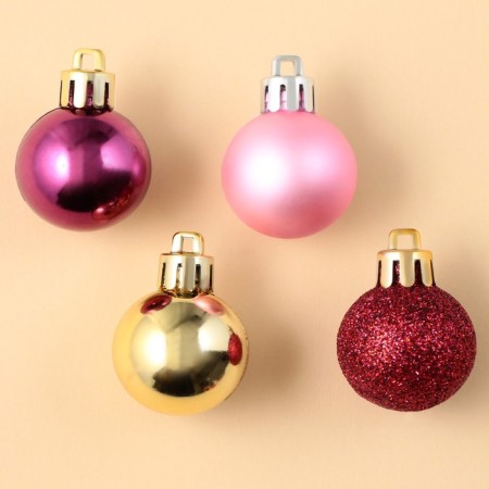 Christmas tree balls New Year, for the New Year, plastic, d = 3 cm, 16 pcs., Wine, pink and gold color-1
