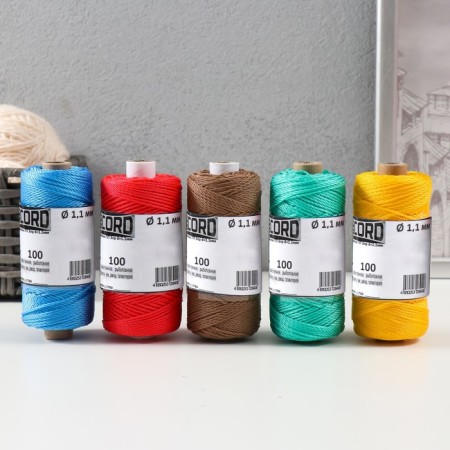 Thread twisted pp 3PR d = 1.1mm (100, beige, yellow, green, red, syn. Ts4 "set 5 pcs)