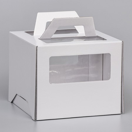 Box for cake 2 windows, with handles, pearls, glossy, 24 x 24 x 20 cm