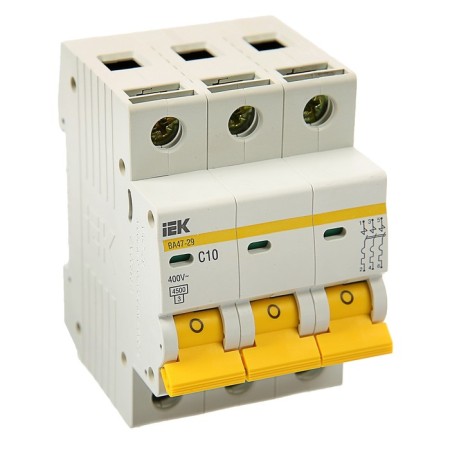 Circuit breaker automatic IEK, VA47-29, 3P, 10 A, 4.5 KA, characteristics C, MVA20-3-010-C 374253