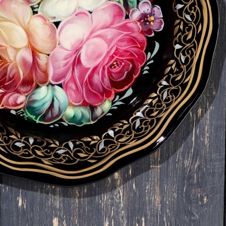 Tray with Zhostovskaya painting, d = 17 cm-1