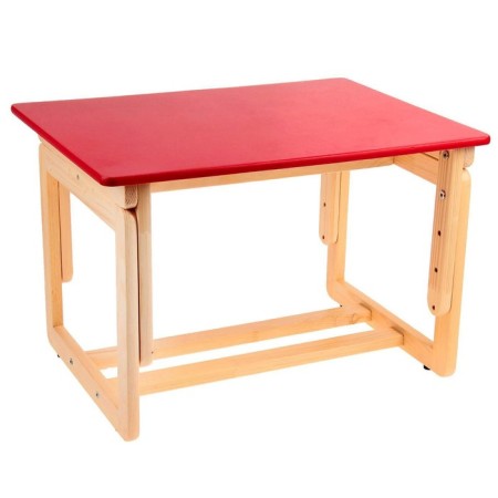 The table is children adjustable, the color is red