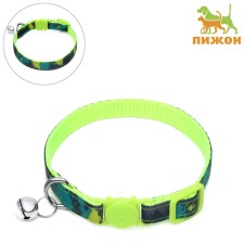 Koshachi collar with a cat-shaped buckle, width 1 cm, dark green