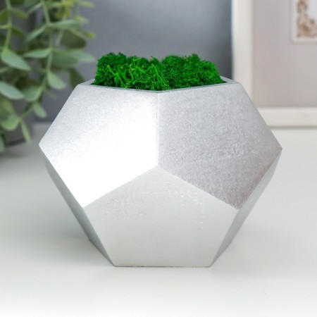 Concrete Kashpo "Pentagon" Height 8 cm silver with moss (moss green stabilizir.)-1