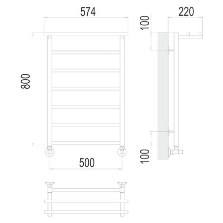 Terminus water heated towel rail "Contour" P7, 500x800 mm, lower connection, chrome-2