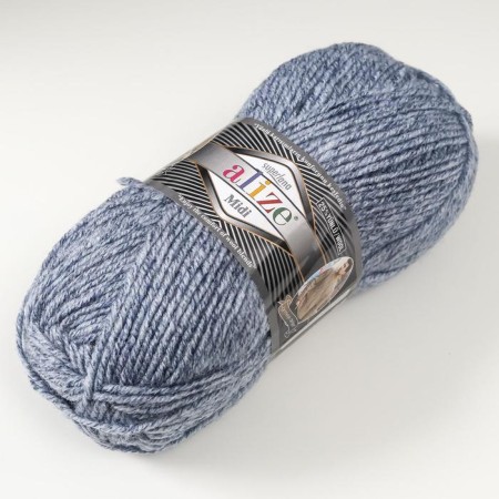 Yarn "Superlana Midi" 25% wool, 75% acrylic 170m/100g (806 jeans. Melange)-1