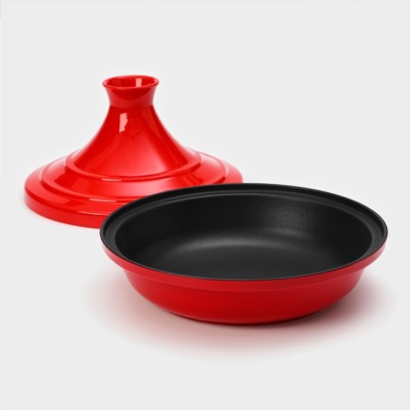 Flying pan, cast-iron 28 × 20 cm, enameled coating, red color-3