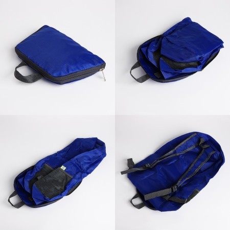 Folding backpack, lightning department, external pocket, 2 side nets, blue color-7