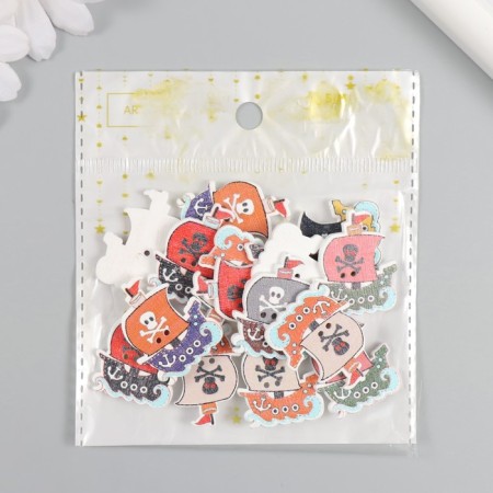 Buttons wood for creativity 2 punctures "Pirate ship" Set 15 pcs 2.5x3 cm-3