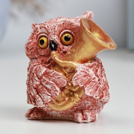 Figure "Owl with saxophone" Red-brown, 5x5x5cm-1