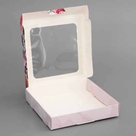 Box a gift team with a window, packaging, "with love", 16 x 16 x 3 cm-3