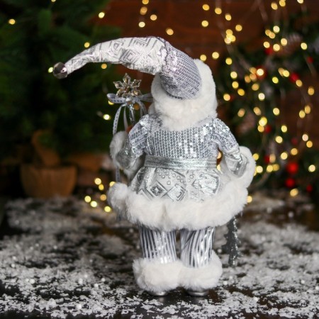 Santa Claus "with a Christmas tree and with a staff with a bow" 33 cm, silver-2