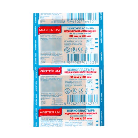 Master's adhesive plaster, bactericidal on a non -woven base, see: 3.8*3.8-1