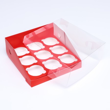Confectionery folding box for 9 cupcakes 23.5 x 23.5 x 10, red-3
