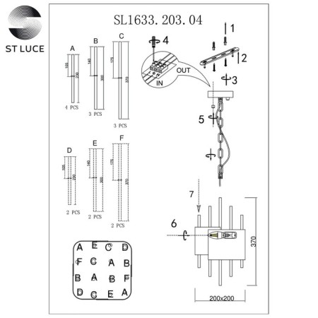 Suspended chandelier ST LUCE. SL1633.203.04. Olvera. 4x40 watts, E14, 20x20x37 cm, matte gold color-6