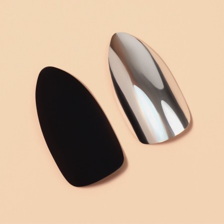 Patch nails, 12 pcs, with adhesive plates, the shape of the almonds, matte/chrome, black, silver-2
