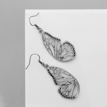 Earrings "Butterflies" Wings, black color in black silver-1