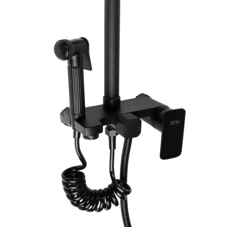 The shower system Zein Z3863, mixer, upper, manual and hygienic watering can, shelf, black-12