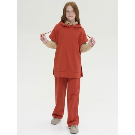 Sleeveless sweatshirt for girls Pelican, height 128 cm, Terracotta color-4