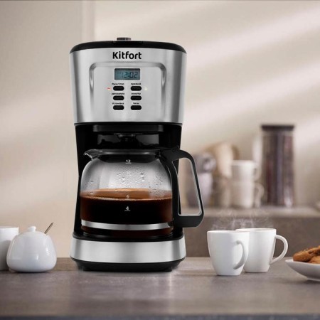 Coffee machine KitFort KT-727, Capilular, 900 watts, 1.5 l, silver-black-4