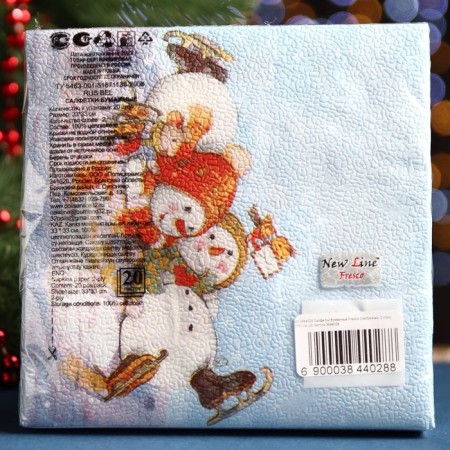 New Year's napkins Paper Fresco "Snowmen", 2 layers, 33*33 cm, 20 sheets-4