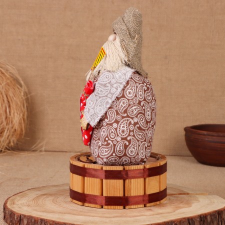 Brown Domovka "Athanasius with a bag", on a barrel, 28x15x12 cm-1