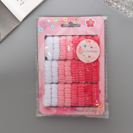 Hair elastic band "Trick" (set 24 pcs) white pink-2