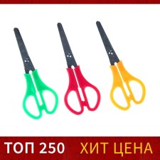 Chancellery scissors 13 cm, plastic handles, rounded ends with a ruler, MIX case