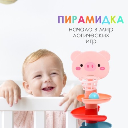 Developing pyramid "get into the basket", 6 elements, pig-4