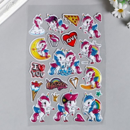 Sticker Plastic volumetric "unicorns" mix 28x15 cm-2