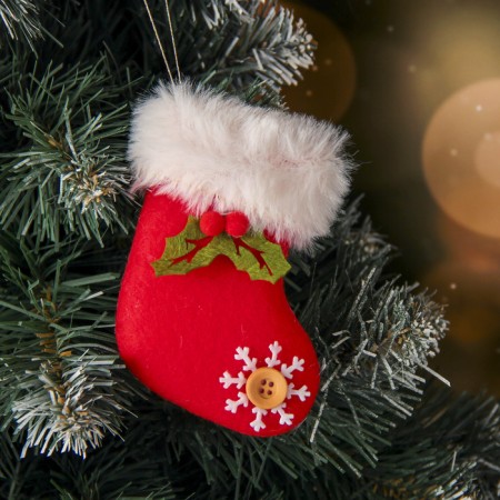Soft suspension "Christmas sock with a button" 6.5x10 cm, white-red