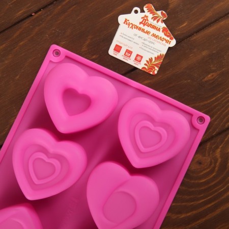 Baking shape of the shade “heartbeat”, silicone, 30 × 17.5 cm, 8 cells (7 × 6.5 cm), color mix-5