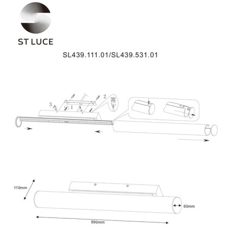Wall lamp ST LUCE. SL439.111.01. 1x18 W, LED, 4000K, 1500 LM, 59x6 cm, chromium color-6
