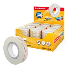 Adhesive tape stationery, 12 mm x 33 meters, Erichkrause Crystal, super -transparent, display, price per 1pc.