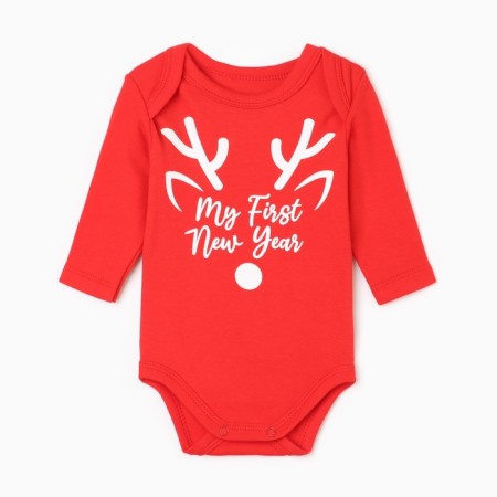 New Year. Bodi with a long sleeve of crumb I am Reindee, height 80-86, red