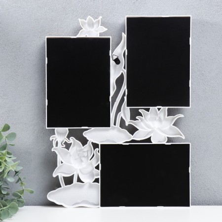Photo frame plastic in 3 photos 10x15 cm "Lotuses" golden-white 36x27 cm-1